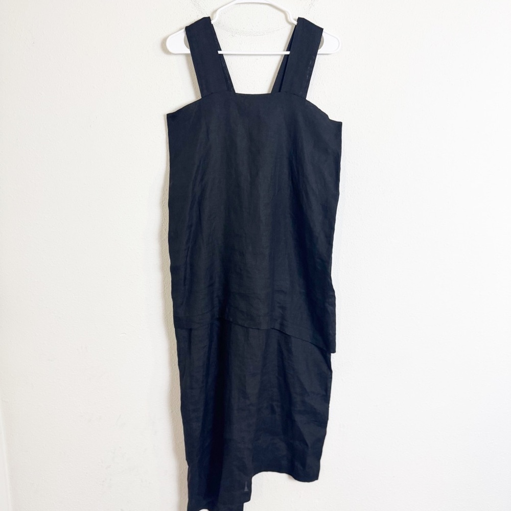 Shirin guild black linen sleeveless wrap around dress